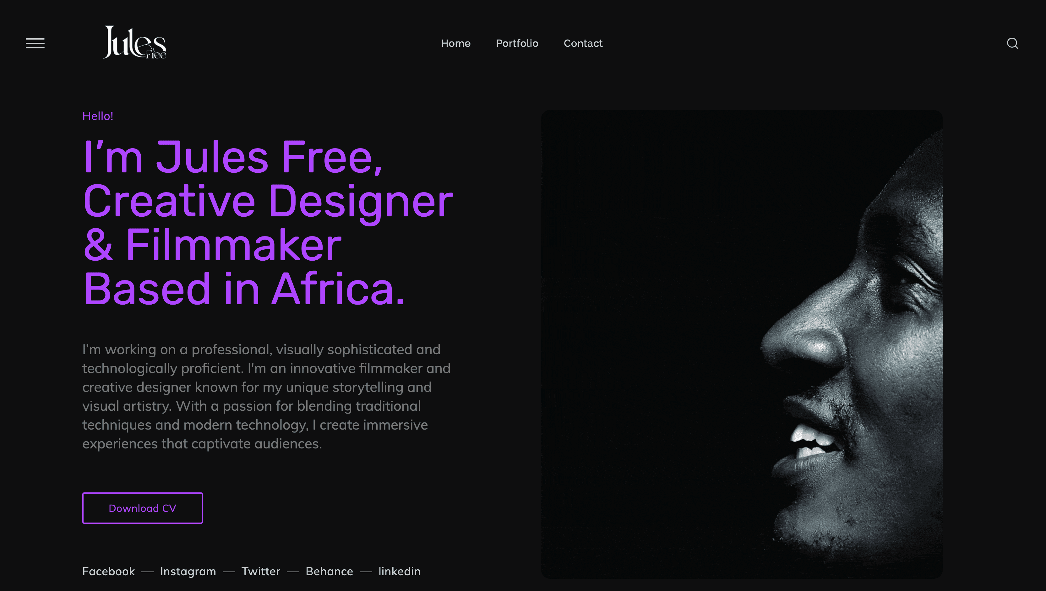 Jules Free Artist Portfolio - web platform built by Enoveta in Rwanda
